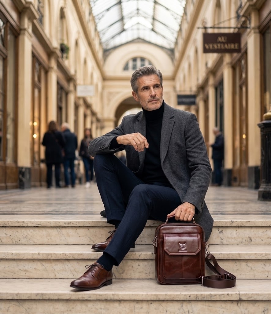 Carlo – Sacoche Homme Cuir avec Poignée et Rabat⁠
