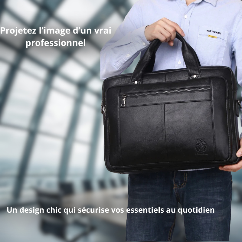 Giovanni – Sacoche Ordinateur Homme en Cuir Authentique Noir