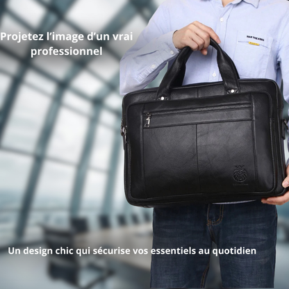 Giovanni – Sacoche Ordinateur Homme en Cuir Authentique Noir