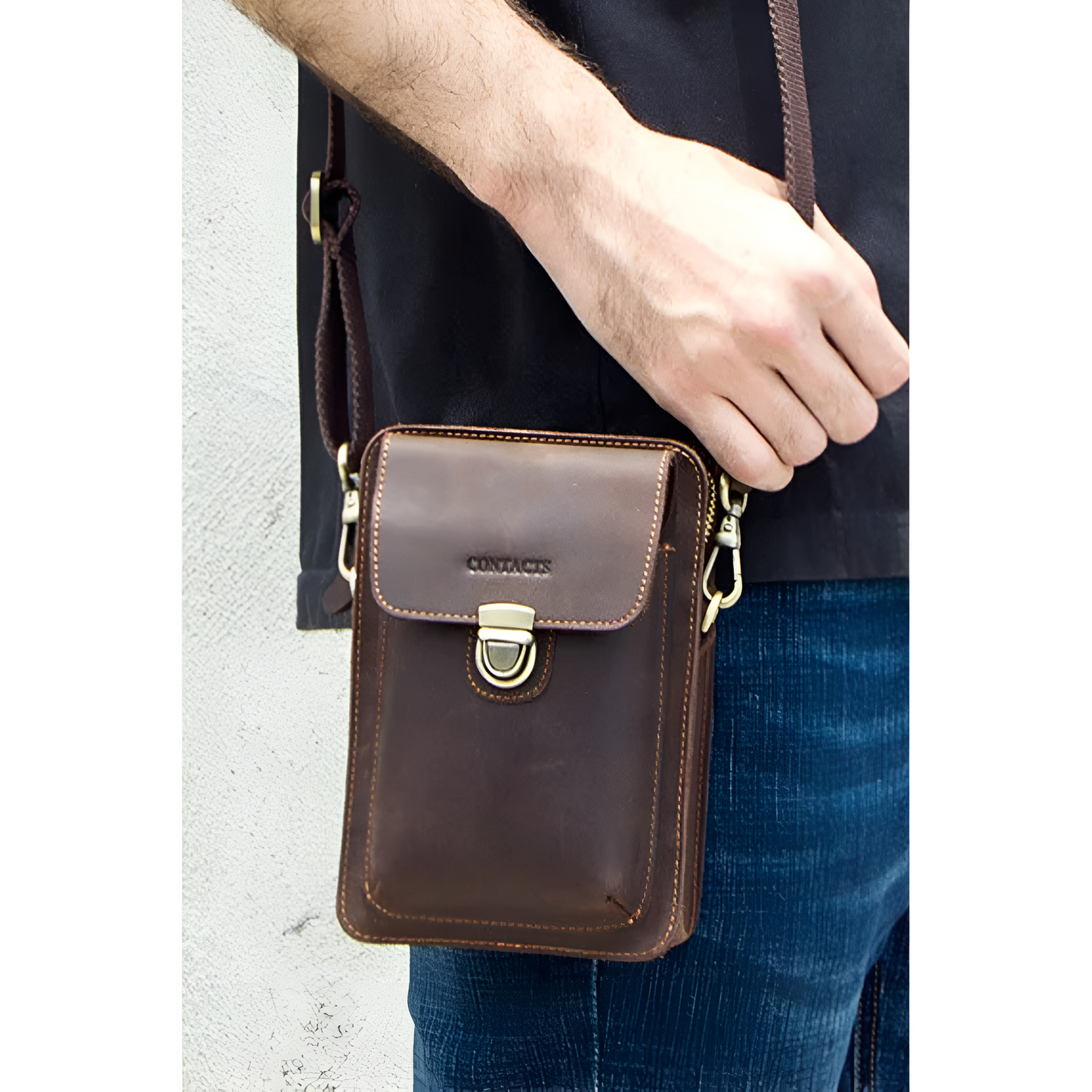 Fausto – Petite Sacoche Homme en Cuir Vintage & Organisation Compacte