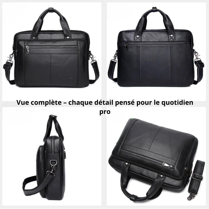Giovanni – Sacoche Ordinateur Homme en Cuir Authentique Noir