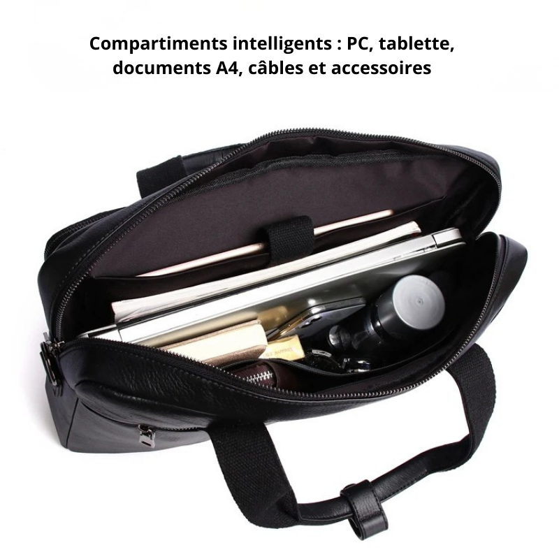 Giovanni – Sacoche Ordinateur Homme en Cuir Authentique Noir