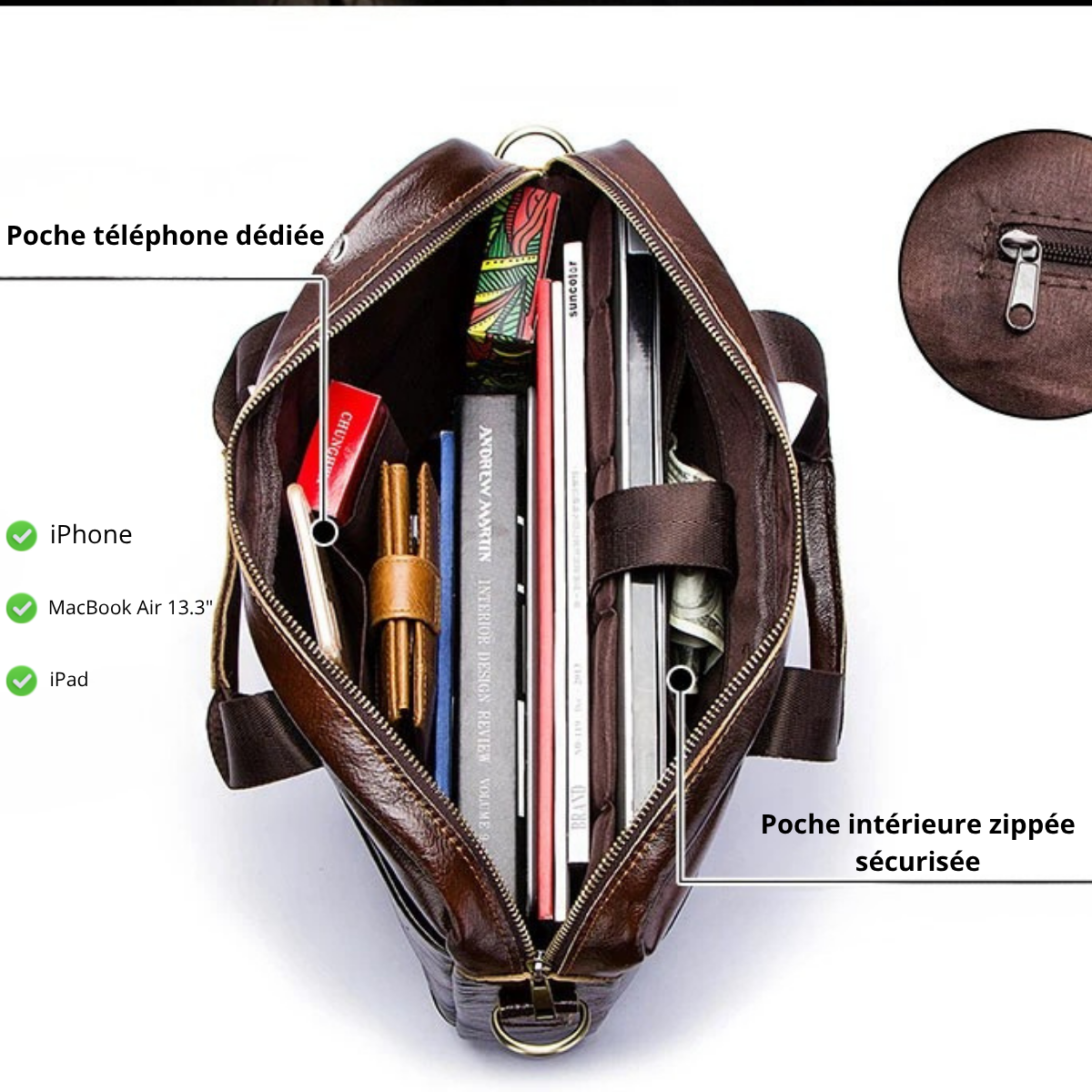 Marco – Sacoche Ordinateur Homme en Cuir Véritable