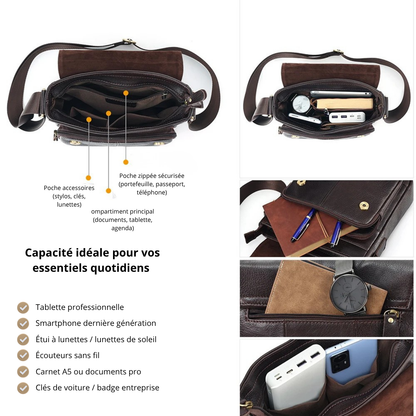 Jacopo – Sacoche Homme Cuir ,Vintage et Organisée