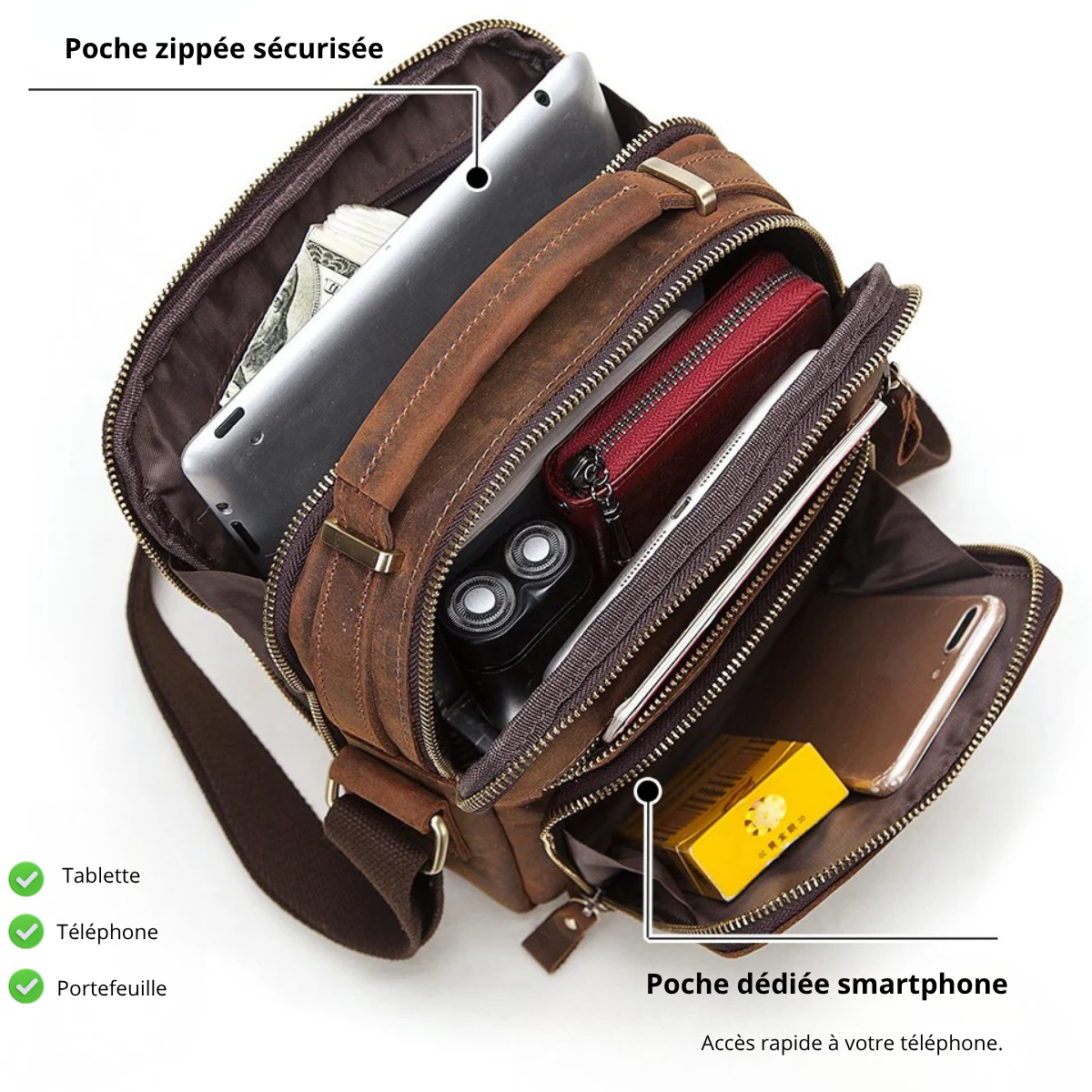 Enzo – Sacoche Bandoulière Homme Authentique en Cuir Vintage