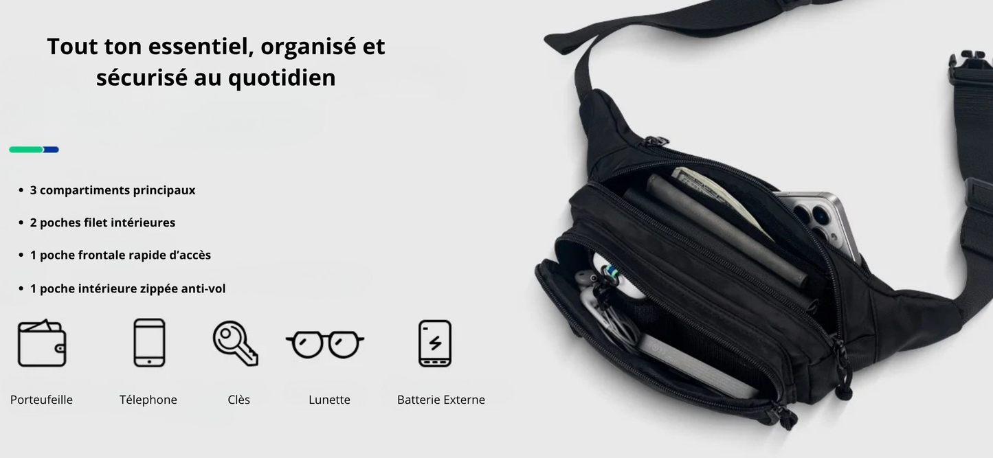 Corrado – Sacoche Banane Homme Organisée et Polyvalente