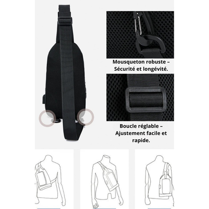 Gianni – Sacoche Bandoulière Homme Connectée avec Port USB